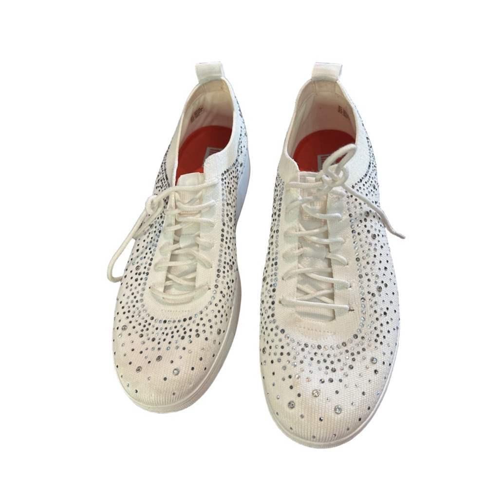 Women's FitFlop White Silver Crystal Sneakers Size 10 - Picture 2 of 5